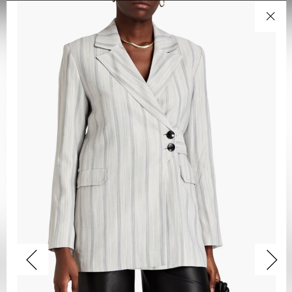 GANNI Belted Striped Jacquard Blazer